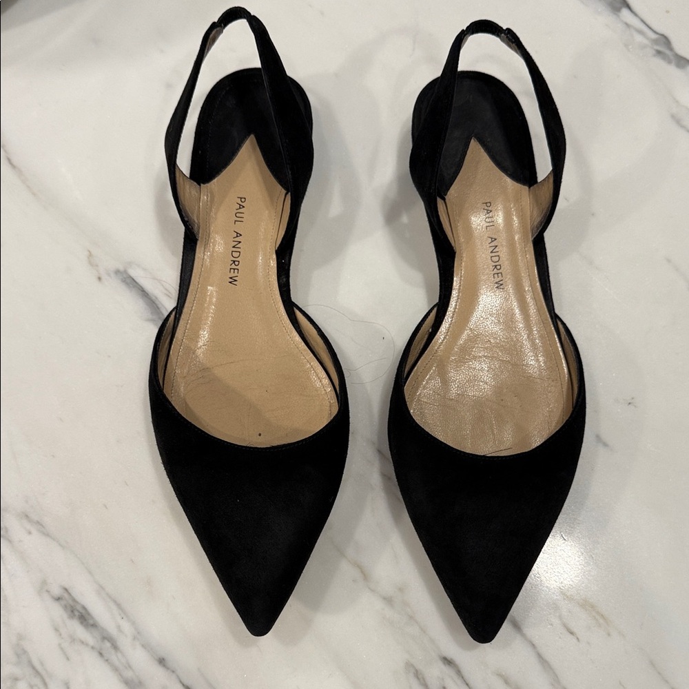 Paul Andrew Black Pointed Slingback Flats size 38.5